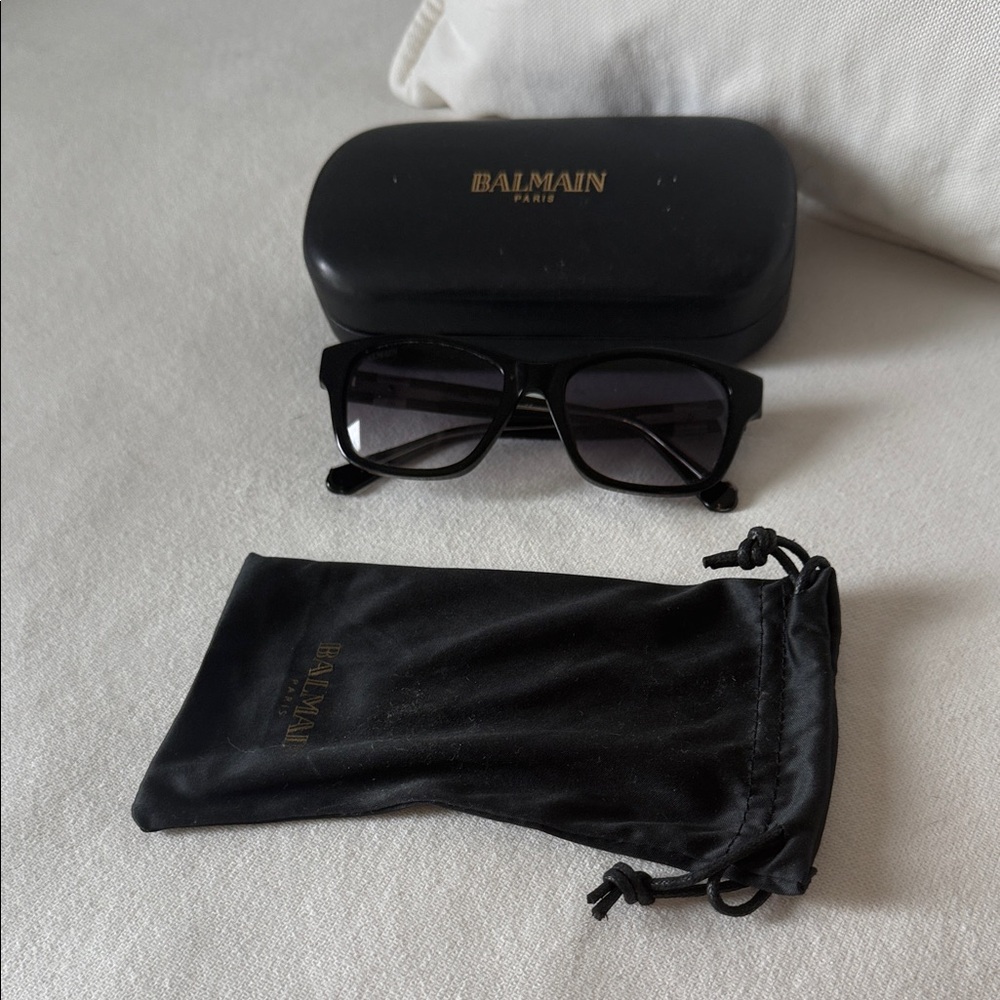 Balmain Black Rectangular Sunglasses With Case An… - image 1